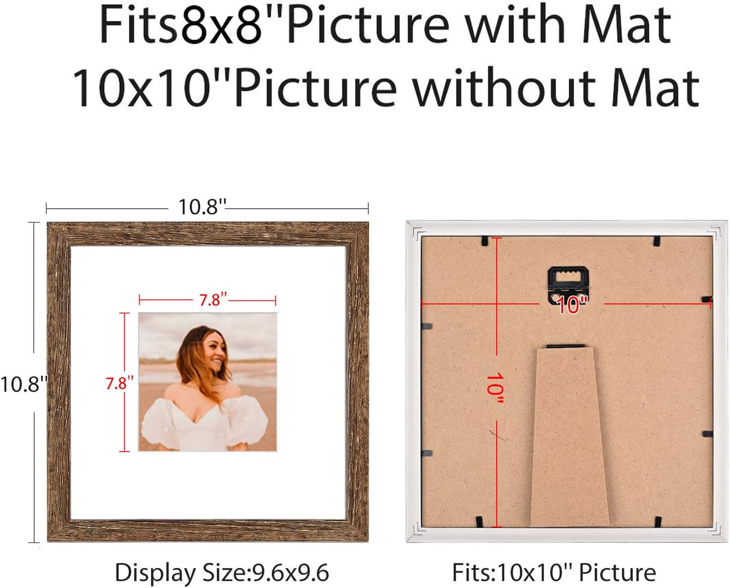 12x12 Picture Frame Set of 9, Display Pictures 8x8 with Mat or 12x12 without Mat, Multi Collage Gallery Square Photo Frames for Wall or Tabletop, Black
