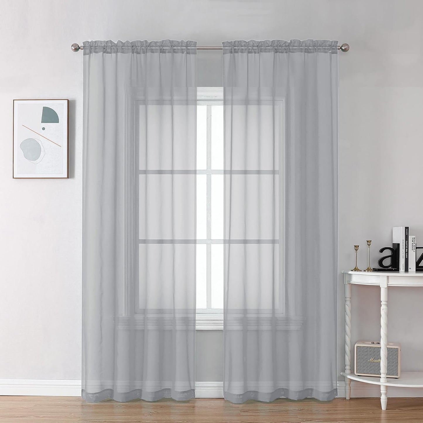 Chyhomenyc Sheer White Valances for Windows 2 Pack, Small Window Curtains for Living Room Bathroom Cafe Laundry Basement, Modern Top Dual Rod Pocket Voile Curtain, 42W x 14L inches, White - Colors B