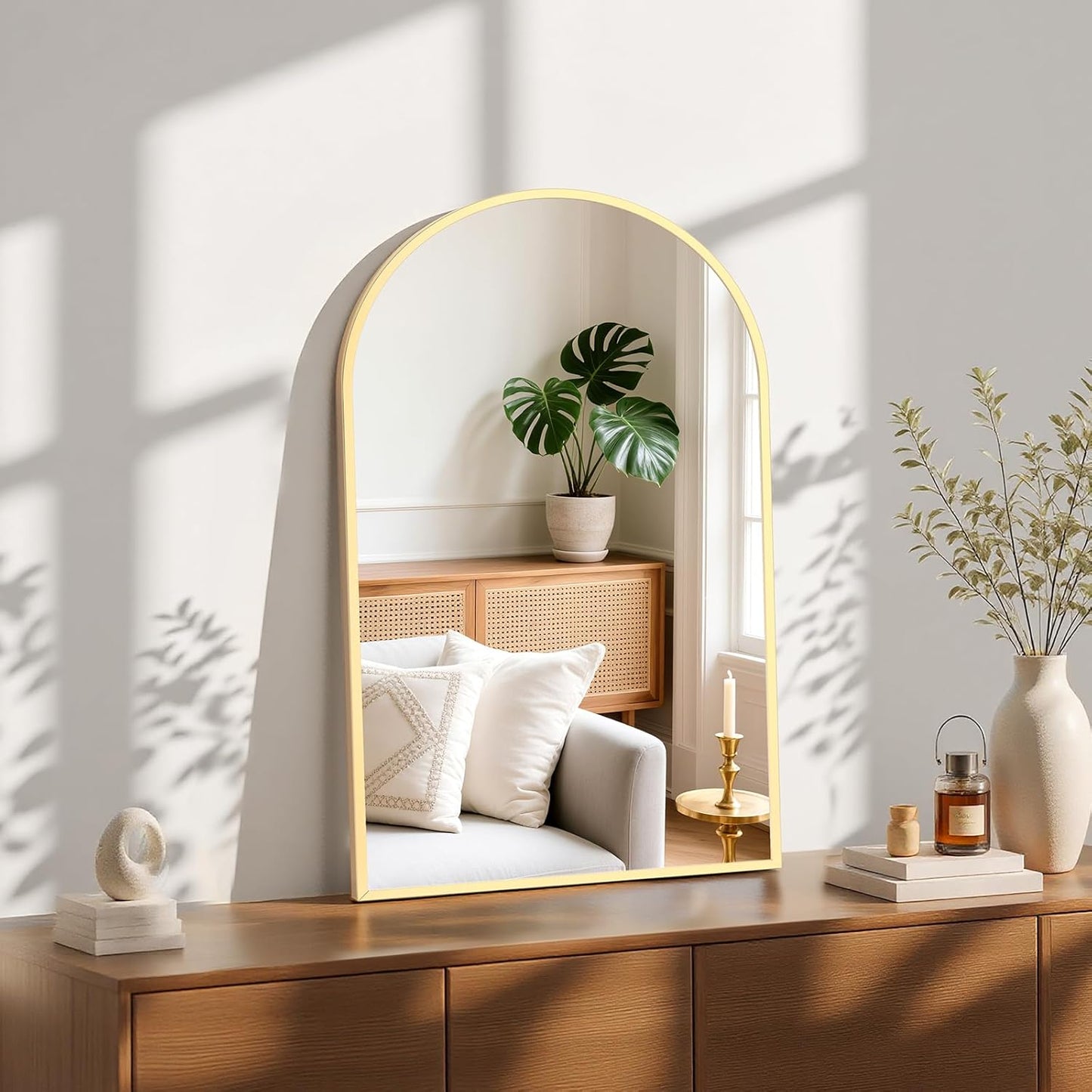 Sweetcrispy 20"x30" Arched Gold Bathroom Mirrors for Wall, Bathroom Mirrors for Over Sink, Metal Framed with HD Shatter-Proof Glass for Entryway, Living Room, Bedroom