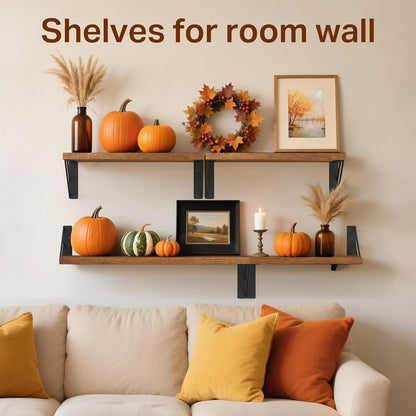 BAYKA Wall Mounted Floating Shelves, Wood Floating Wall Shelf for Books & Decor, Small Space-Saving Display & Organizer（Black，Set of 3）