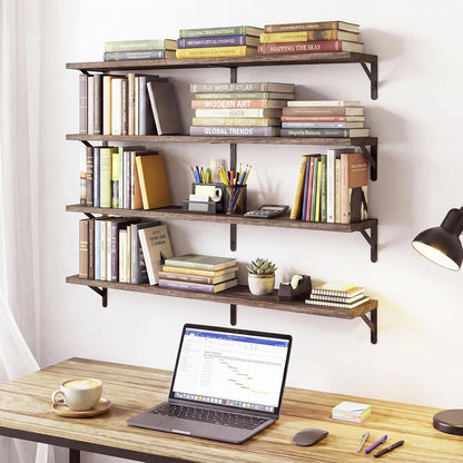 YGEOMER Floating Shelves for Wall, Different Sizes Dark Carbonized Brown Wall Shelves for Living Room, Bathroom, Bedroom, Kitchen, Home Decor (Set of 4)