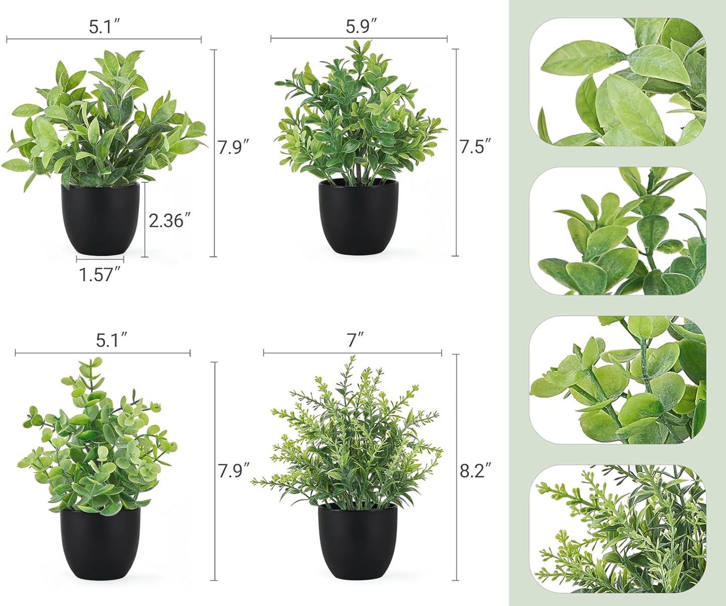 Mkono 4 Packs Fake Plants Mini Artificial Greenery Potted Plants Faux Eucalyptus for Spring Decor Home Indoor Office Table Shelf Room Bathroom Farmhouse Decor (White)
