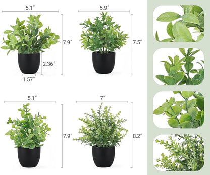 Mkono 4 Packs Fake Plants Mini Artificial Greenery Potted Plants Faux Eucalyptus for Spring Decor Home Indoor Office Table Shelf Room Bathroom Farmhouse Decor (White)