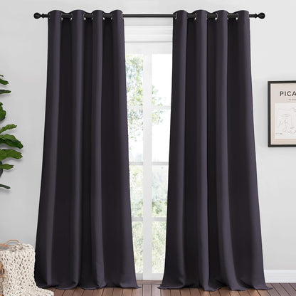 NICETOWN Halloween Pitch Black Solid Thermal Insulated Grommet Blackout Curtains/Drapes for Bedroom Window (2 Panels, 42 inches Wide by 63 inches Long, Black) - Colors D