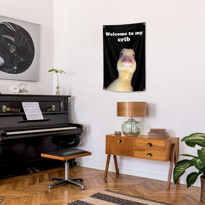 ILINJAU Welcome To My Crib Flag Funny Duck Tapestry 2x3Ft Indoor Outdoor Wall Art Tapestry for Bedroom Teens Room Decoration Living Room Bedroom