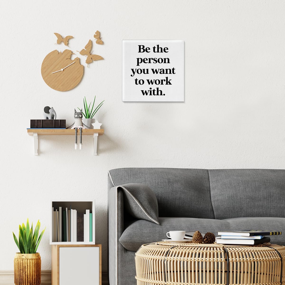 Inspirational Farmhouse Canvas Print Wall Art Decor One Small Positive Thought in the Morning Can Change Your Whole Day Sign Painting Plaque Rustic Home Decoration (8 X 8 Inches, Framed)