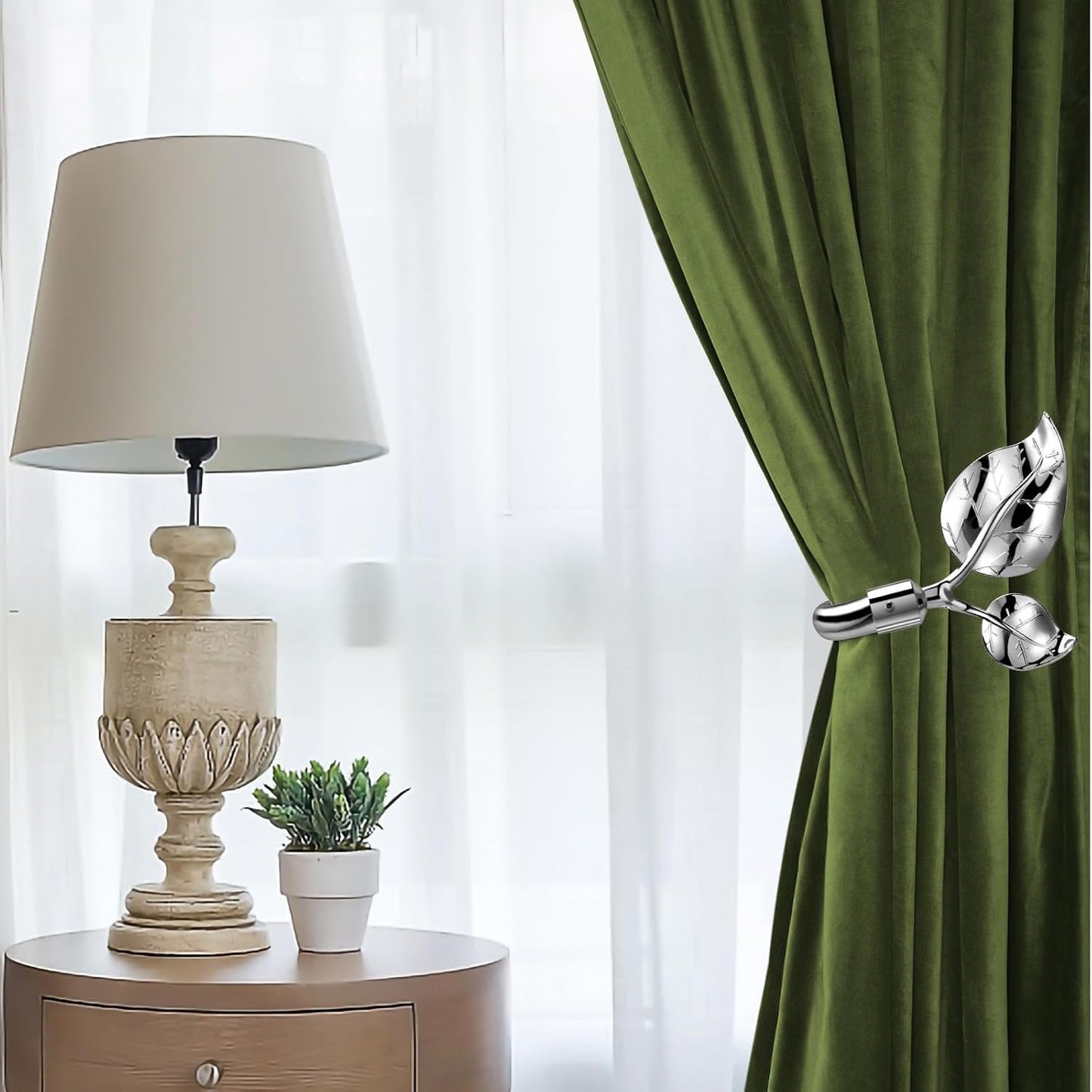 HIKMLK Leaf Shaped Curtain Tieback Holdbacks 2pcs, Handmade Metal Curtain Side Holders for Wall, Curtain Hook Pull Backs for Drapes Window Decoration