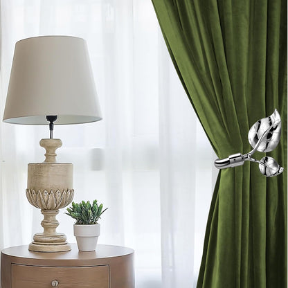 HIKMLK Leaf Shaped Curtain Tieback Holdbacks 2pcs, Handmade Metal Curtain Side Holders for Wall, Curtain Hook Pull Backs for Drapes Window Decoration