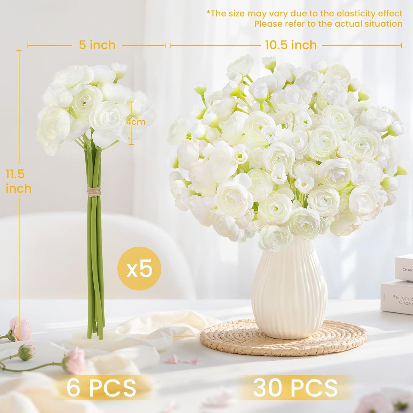 Alupssuc 30Pcs Ranunculus Artificial Flowers Faux Silk Mini Ranunculus, Spring Flowers Artificial Indoor for DIY Bouquets, Bulk Fake Wedding Filler Flowers for Bride Shower Decorations, Shabby Blush