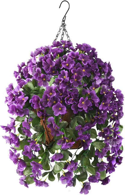 INQCMY Artificial Fake Hanging Plants Flowers Basket for Spring Summer Outdoor Outside Decoration,Faux Silk Begonia Flower in Planter Look Real UV Resistant for Home Porch Patio Balcony Yard Decor
