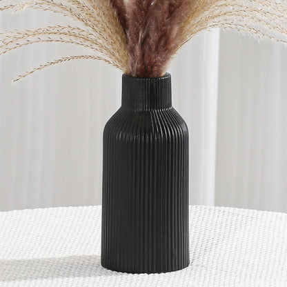 Bohemian White Ceramic Vase - for Pampas Grass, Mantel, Bookshelf, Entryway and Living Room Decor (White, 7in)