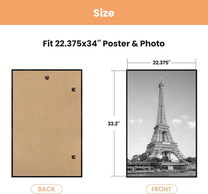 upsimples 18x24 Picture Frame Black 3 Pack, Scratch-Proof Poster Frames 18 x 24 for Photo Gallery - Slide-In Strips, Horizontal or Vertical Wall Mounting