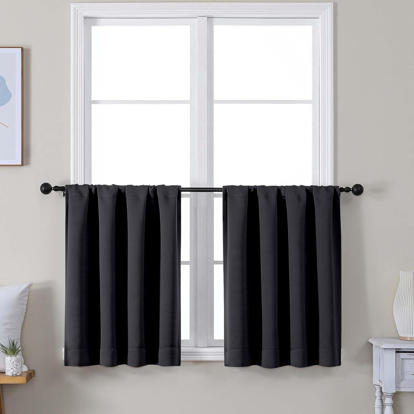 Simplebrand Ava Sage Green Blackout Curtains for Bedroom 63 Inch Length 2 Panels Set, Solid Thermal Insulated Energy Saving Rod Pocket Window Treatment Curtains Blackout Drapes, W40 x L63 Inch, Sage - Colors C