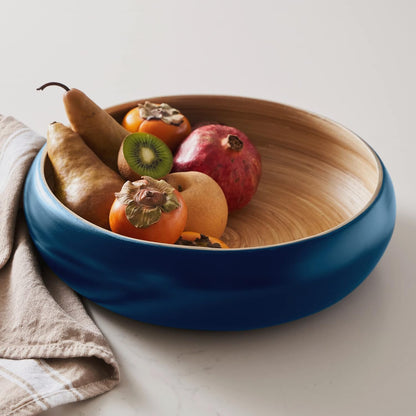 Fruit Bowl for Kitchen Counter – Handmade Spun Bamboo, Large 11.75" Fruit Basket, Eco-Friendly Decorative Serving Bowl for Home Decor, Produce Storage & Centerpiece (Gray)
