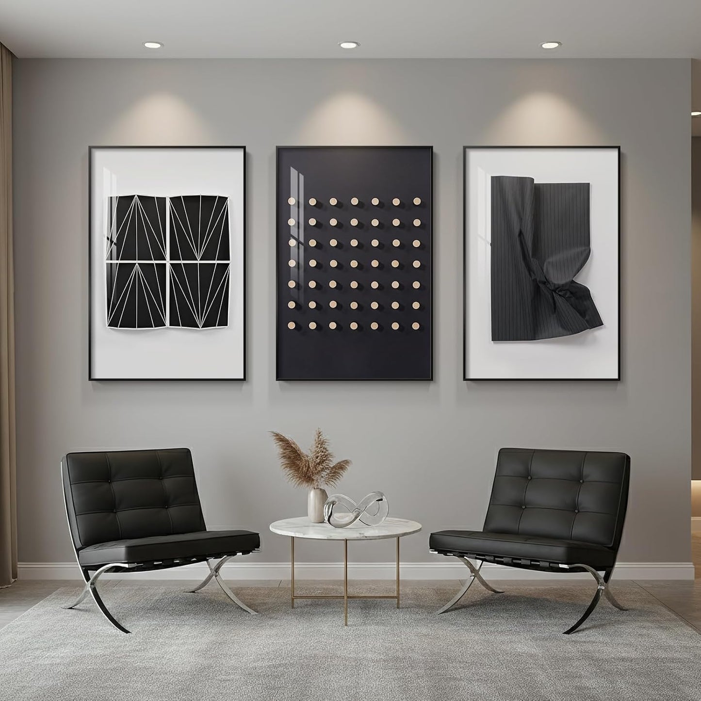 Framed Modern Luxury Gold Wall Art, Set of 3 Piece Contemporary Paintings Artwork for Walls, Golden Prints Pictures with Gold Frame, Wall Decor for Living Room, Hallway, Bedroom, Office 16x24 Inch