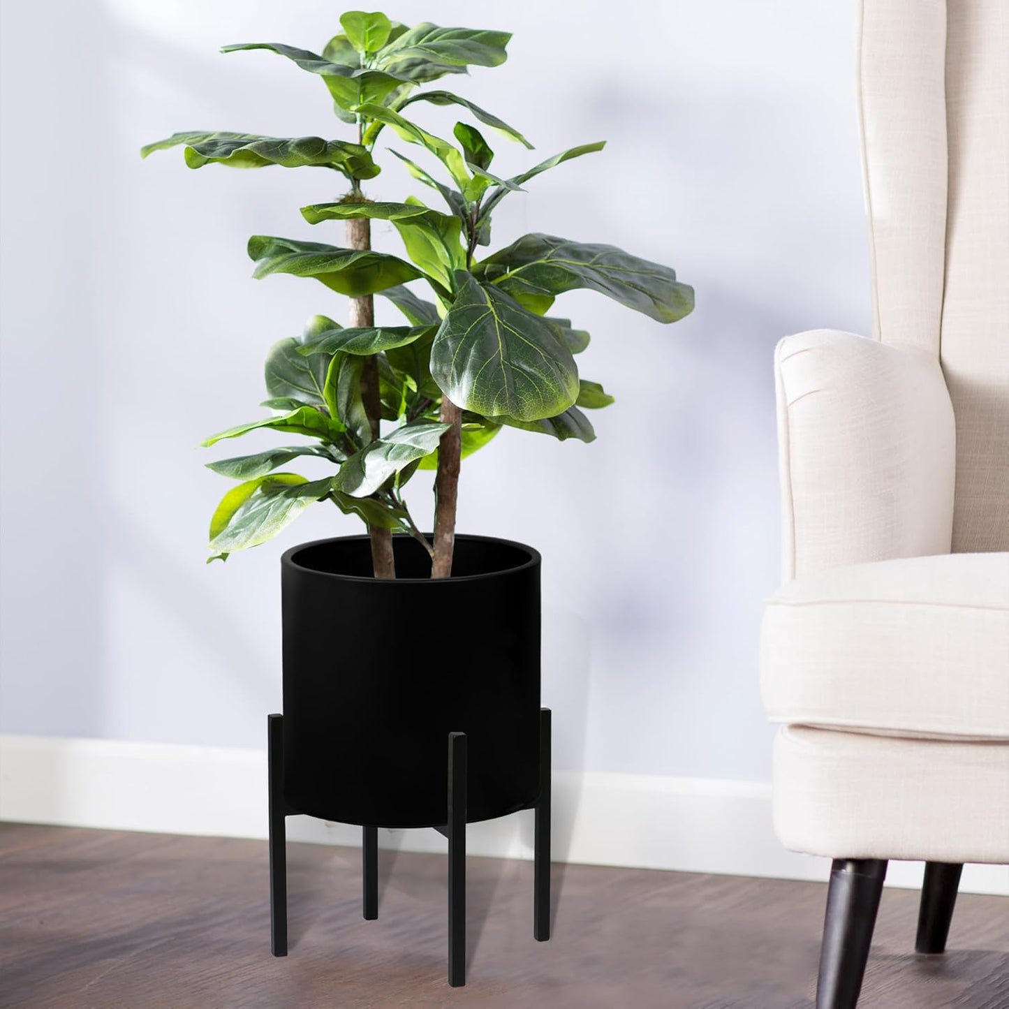 ARNIS Modern Plant Pots, Set of 2 Large Planters with Stand, Decorative Planters, Metal Pots with Drainage Holes for Living Room, Office, Garden or Balcony, 8.25 &10.5 Inch, Dirt