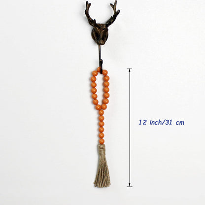 CVHOMEDECO. Wood Beads Garland with Tassels 3 PCS Farmhouse Rustic Wooden Prayer Bead String Wall Hanging Accent for Home Festival Decor. Natural