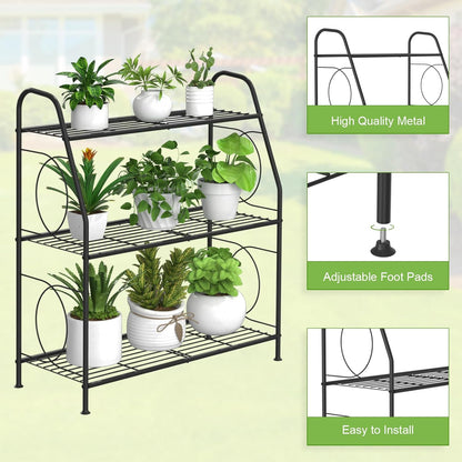 VyGrow Plant Stand, 4 Tier Plant Shelf for Indoor Outdoor, Heavy Duty Metal Tall Plant Stands Holder Rack for Living Room Balcony and Garden, Black