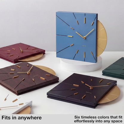 Driini Clocks Mid Century Modern Wall Clock - Square Green Clock with Decorative Gold Accent- Unique and Cool Clock, Battery Operated - MCM Decor & Decorative Wall Clock for Mid Century Modern Decor.