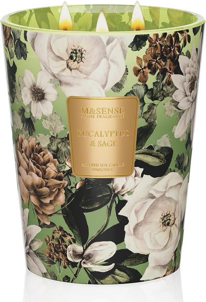 M&SENSE Jasmine Candles Highly Scented 3 Wick 35oz 150 Hours Burn Extra Large Jar Candles for Women, Natural Soy Wax Aromatherapy Candle for Stress Relief, Meditation, Yoga, Spa - Colors B