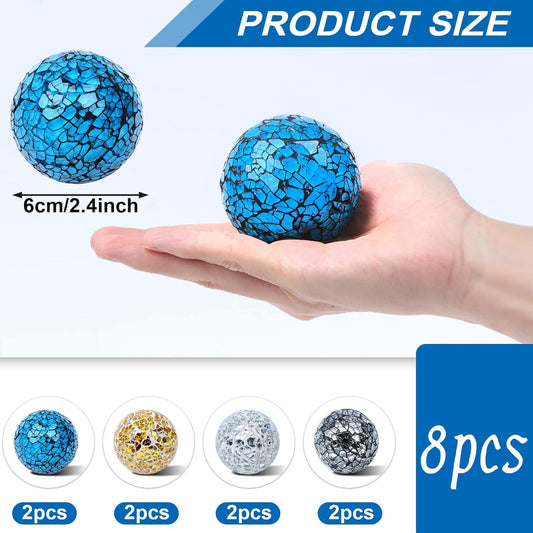 8 Pieces Mosaic Glass Orbs Balls Mosaic Sphere Glass Globe Decorative Orbs Centerpiece Balls Decorative Glass Balls for Bowls Vases Dining Table Centerpiece Decor