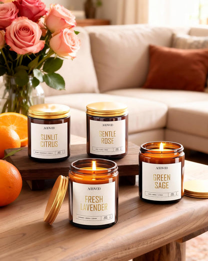 AOOVOO Scented Candles - 4PC Candle Set, 36 oz Soy Candles, Soy Candle for Home Scented, Lavender/Vanilla/Eucalyptus/Sage