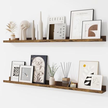 RICHFOCUS Picture Ledge Shelf, 24 inch Floating Shelves Set of 2, Wood Wall Shelves with Lip, Wall Decor Storage for Bedroom Living Room Bathroom Kitchen Nursery Photo Picture, Walnut