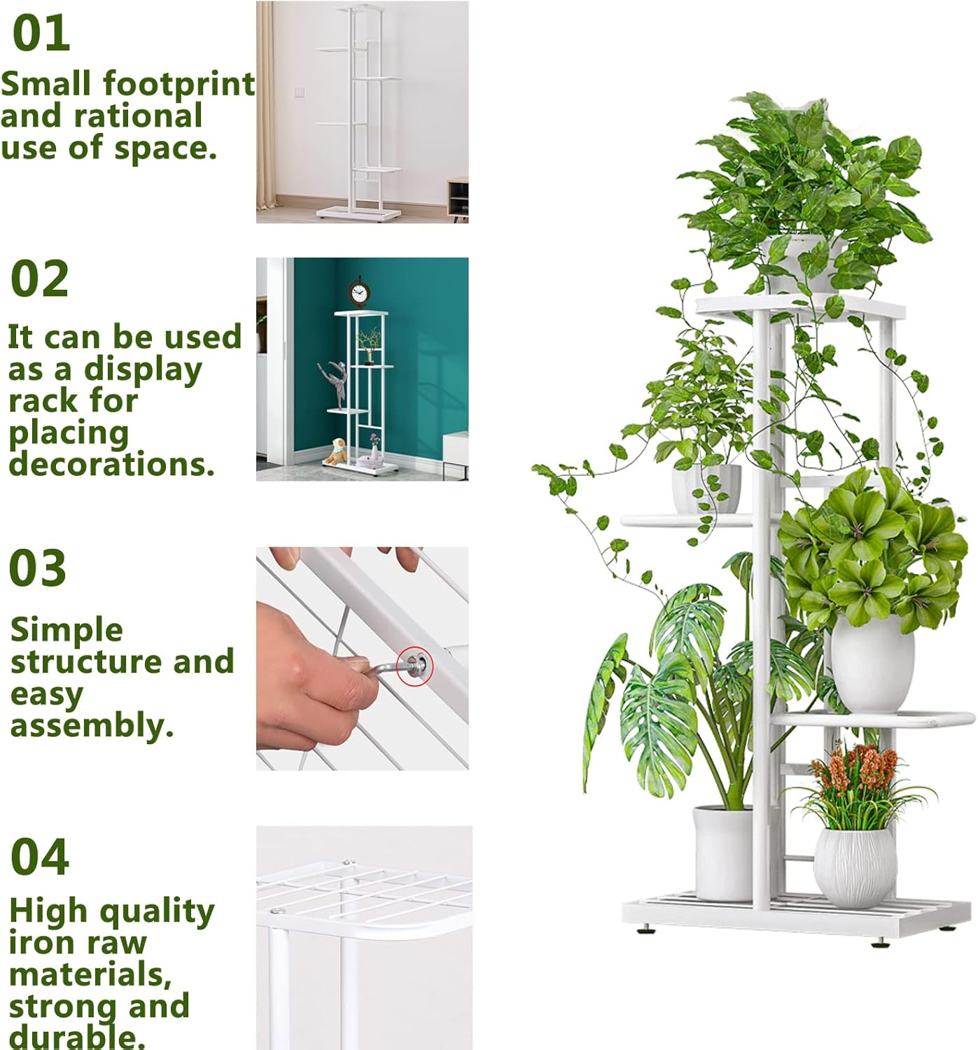 LINZINAR Plant Stand Indoor Outdoor Corner 4 Tier Metal Plant Shelf Patio Plant Rack for Garden Corner Balcony Living Room