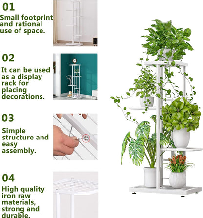LINZINAR Plant Stand Indoor Outdoor Corner 4 Tier Metal Plant Shelf Patio Plant Rack for Garden Corner Balcony Living Room
