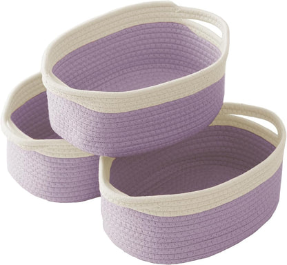 JMvicyroam Woven Basket,Small Rope Storage Bin with Handles & Ribbon Bag, Organizer for Shelves Closets,Gift Basket Empty for Birthday,Books,Dog Toys,White