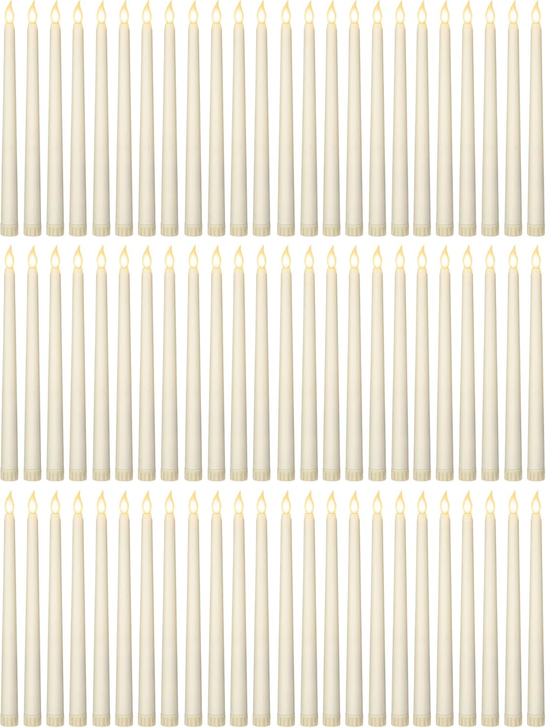 Treela 72 Pcs Flameless LED Taper Candles Battery Operated Candles Bulk 11 Inch Flickering Fake Candlesticks with Warm Light for Valentines Day Church Wedding Party Battery Not Included(Classic,Ivory)