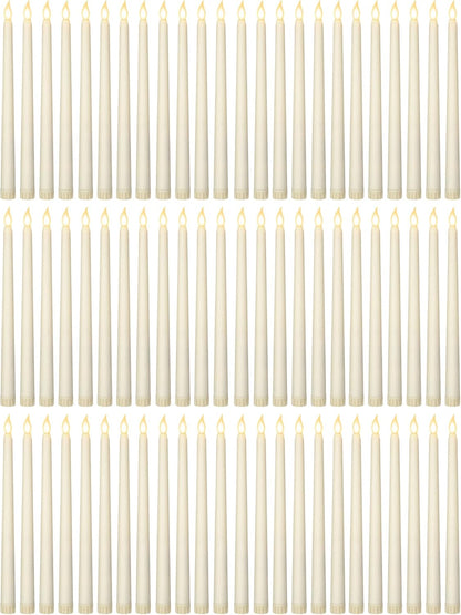 Treela 72 Pcs Flameless LED Taper Candles Battery Operated Candles Bulk 11 Inch Flickering Fake Candlesticks with Warm Light for Valentines Day Church Wedding Party Battery Not Included(Classic,Ivory)