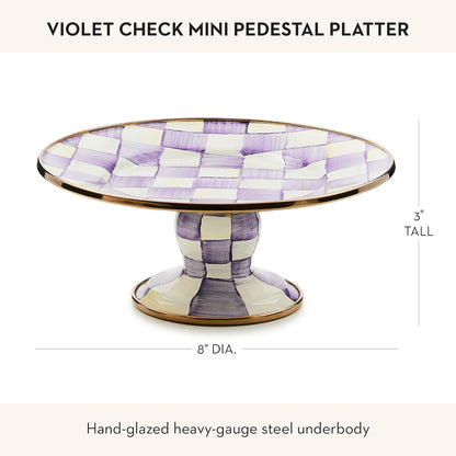 MACKENZIE-CHILDS Enamel Pedestal Serving Platter, Decorative Serving Dish for Food, Small, Black-and-White Courtly Check