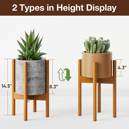 MUDEELA Plant Stand for Indoor Plants: Adjustable Width Fits 8–12 Inch Pots - Mid Century Modern Bamboo Plant Stand - 14.5 Inch Single Tier Small Floor Plant Holder, Dark Brown, 1 Pack (Without Pot)
