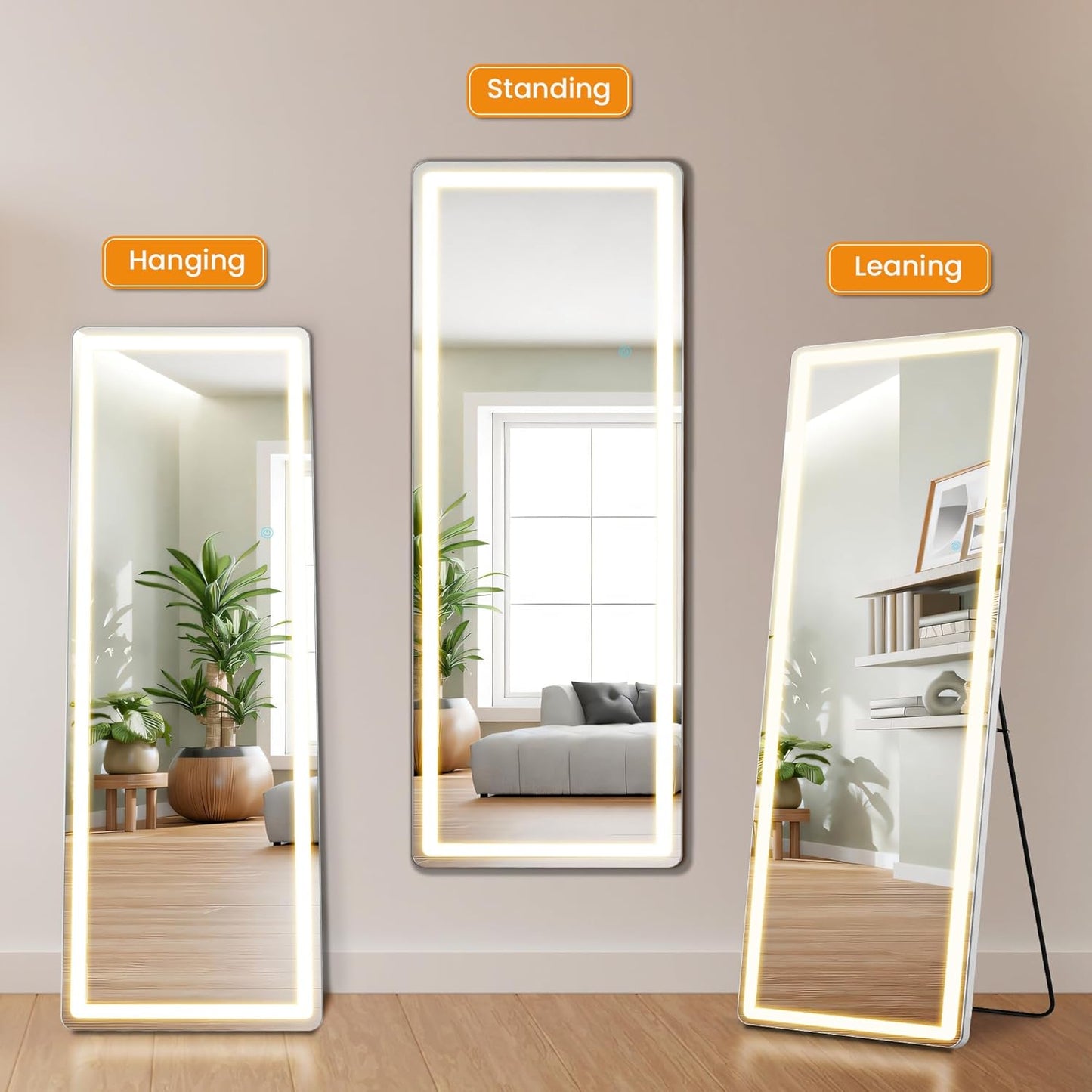 Mirror Full Length, Upgraded 16"x59" Body Wall Mirrors with Shatter-Proof Glass, Floor Standing, Hanging or Leaning, Tall Mirror with Stand Aluminum Alloy Frame for Bedroom Cloakroom