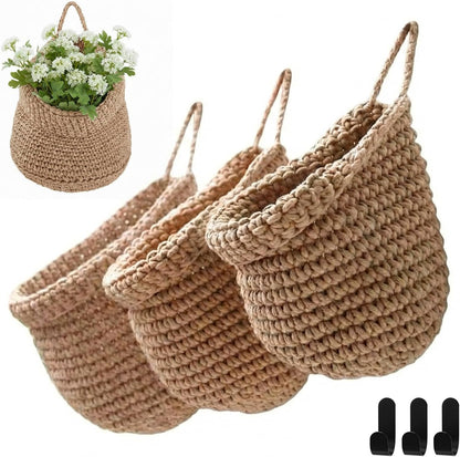 Honeydak Boho Decor Hanging Wall Baskets for Kitchen 3 Pack Teardrop Baskets with Hooks Storage Fruit Onion Vegetable Potato for Home 3 Sizes(Linen,Teardrop,Jute)