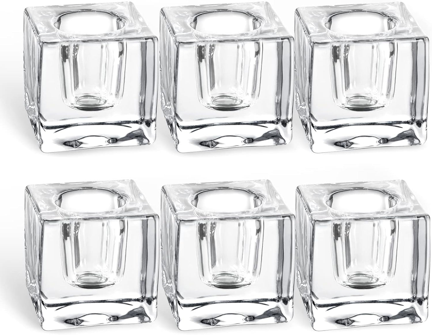 Glass Candle Holder Set of 6 Taper Candle Holders for Candlesticks Clear Crystal Candle Stick Candle Holders for Table Centerpiece Square Candlestick Holders for Wedding Easter Christmas Thanksgiving
