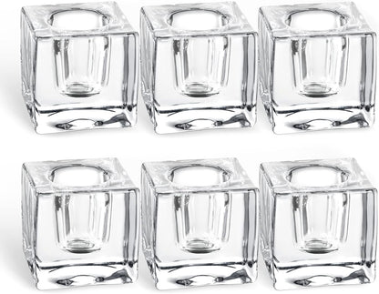 Glass Candle Holder Set of 6 Taper Candle Holders for Candlesticks Clear Crystal Candle Stick Candle Holders for Table Centerpiece Square Candlestick Holders for Wedding Easter Christmas Thanksgiving