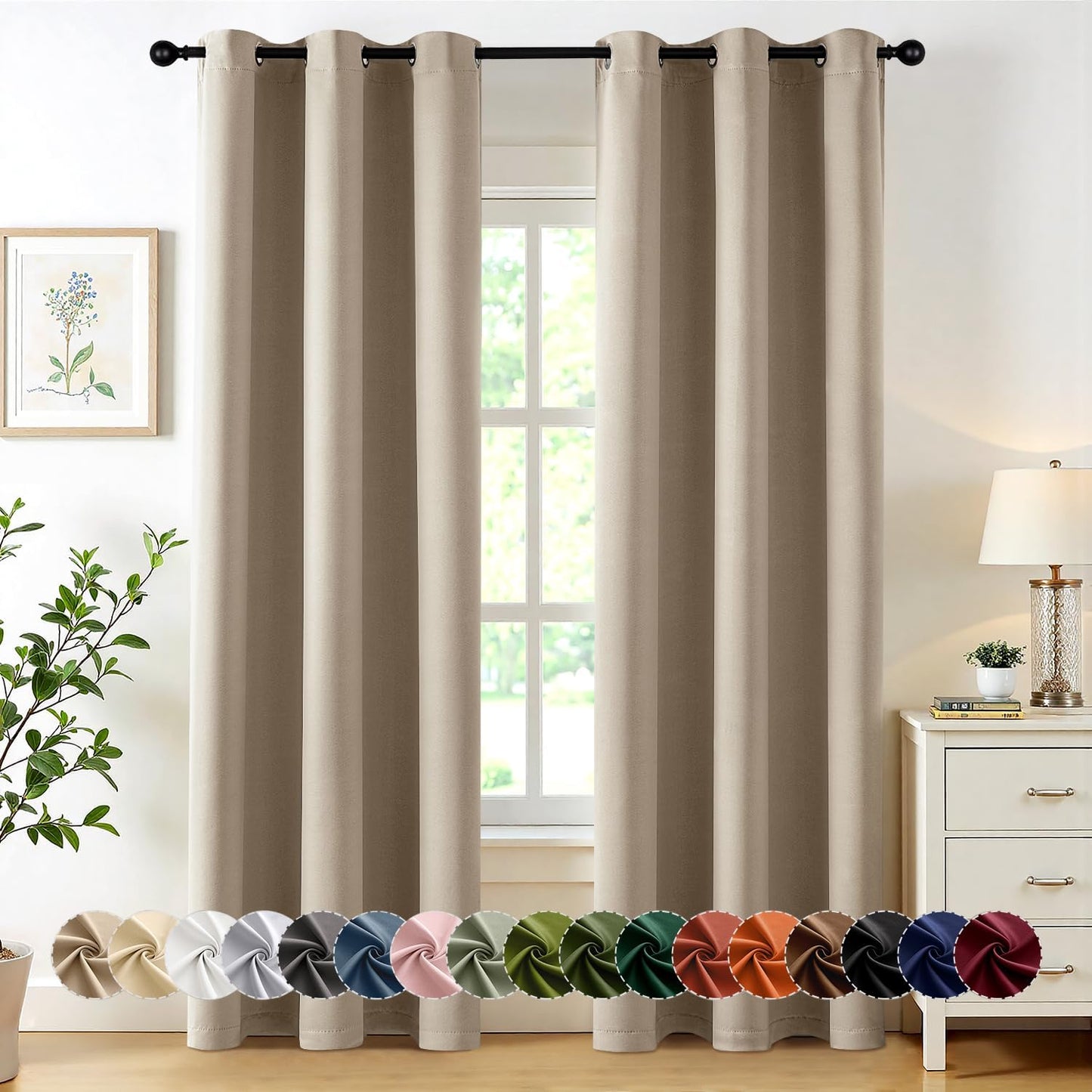 MIULEE Blackout Curtains for Bedroom Living Room 2 Panels, Thermal Insulated Room Darkening Drapes Grommet Noise Reducing Light Blocking Window Treatments 63 Inches Long 40x63 Inch Black - Colors A