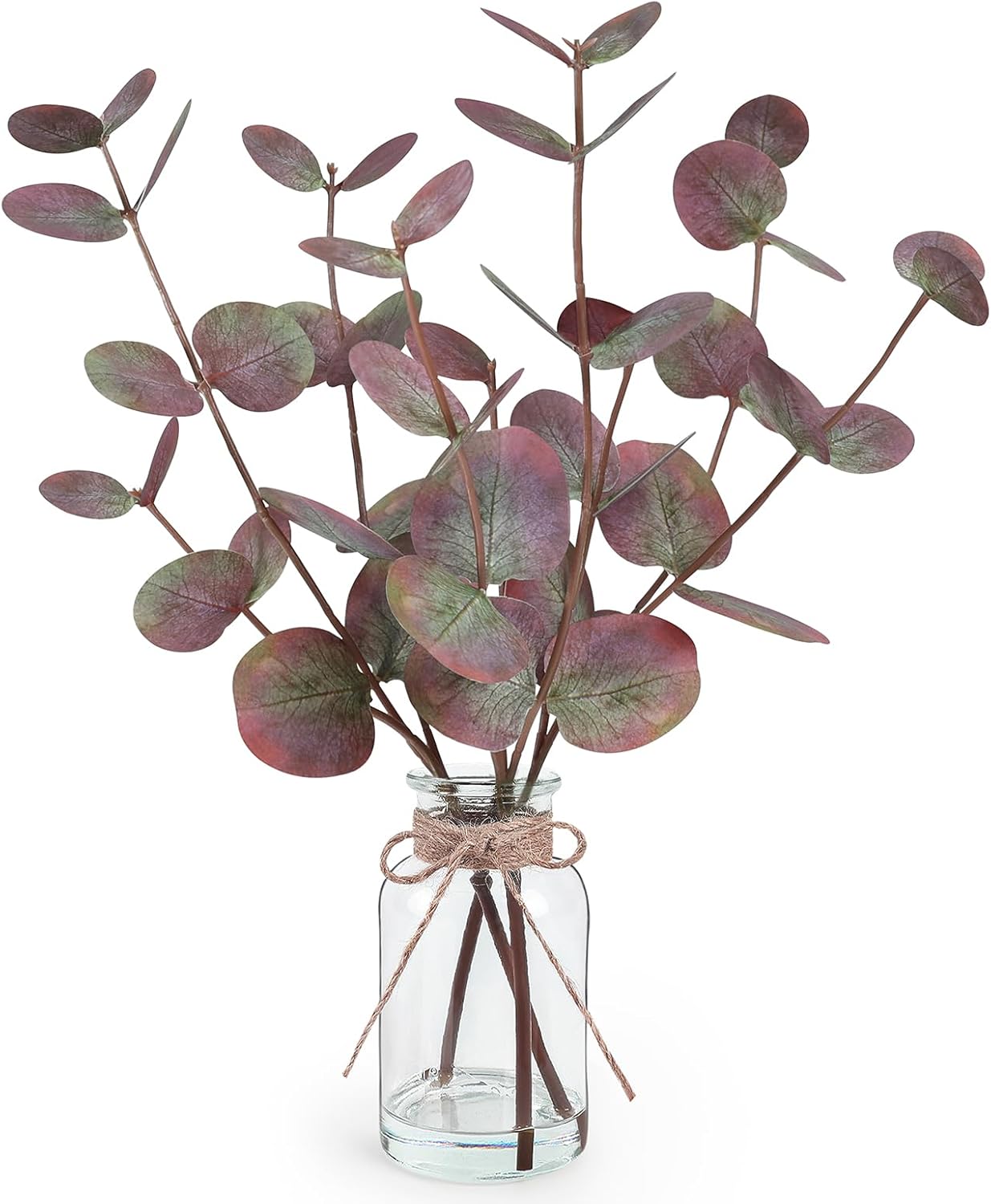 Bessol Artificial Eucalyptus Stems in Glass Vase with Faux Water, 13.5" Fake Plants for Home Decor, Coffee Table Centerpieces, Office, Bathroom & Farmhouse Weddings - Faux Greenery Plants Decorations