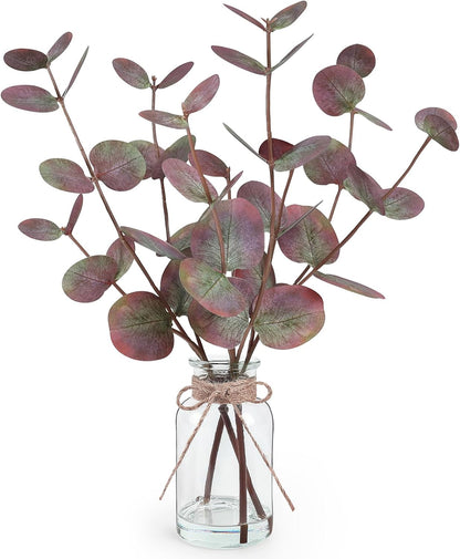 Bessol Artificial Eucalyptus Stems in Glass Vase with Faux Water, 13.5" Fake Plants for Home Decor, Coffee Table Centerpieces, Office, Bathroom & Farmhouse Weddings - Faux Greenery Plants Decorations