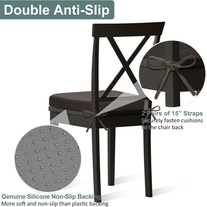 Shinnwa Dining Chair Pads, Patented Design Memory Foam Kitchen Chair Cushions with Ties and Washable Cover, 17" x 16" x 2", Black