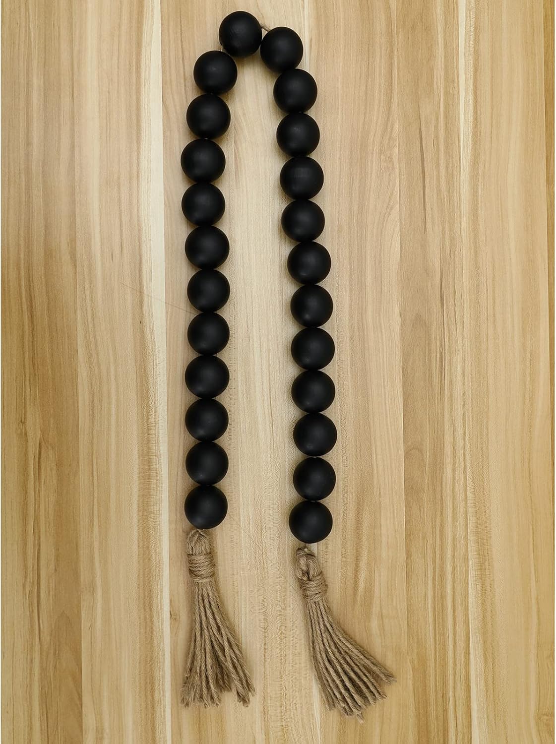 Farmhouse Decor Large Wood Bead Garland 50inch long with 1.6" Diameter beads, Natural Wooden Beads Decor with Tassels Decorative Boho Country Decoration for Coffee Table Home Tiered Tray Wall Hanging