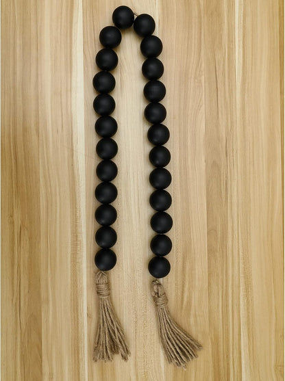 Farmhouse Decor Large Wood Bead Garland 50inch long with 1.6" Diameter beads, Natural Wooden Beads Decor with Tassels Decorative Boho Country Decoration for Coffee Table Home Tiered Tray Wall Hanging