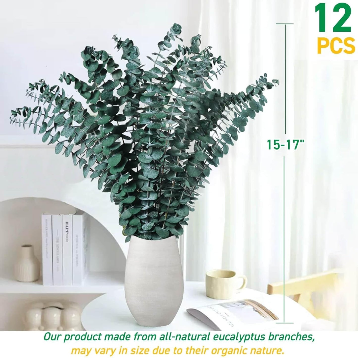 NKYUX 12 Pcs Preserved Dried Eucalyptus Stems, 17" Natural Branches for Shower Hanging, Real Dried Flowers for Vase Filler, Fresh Eucalyptus Leaves, Garland, Wedding, DIY