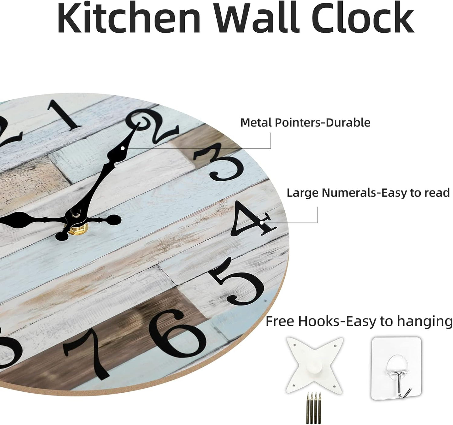 KECYET Wall Clock Battery Operated 8 Inch Silent Non Ticking Coastal Design Country Rustic Retro Decorative for Bathroom Kitchen Living Room Bedroom