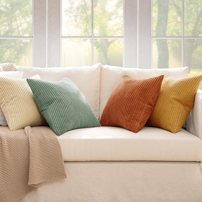MIULEE Boho Farmhouse Sage Green Throw Pillow Covers 18x18 Inch Set of 4 Mordern Nordic Cushion Covers Soft Corduroy Spring Home Decor for Couch Bed Sofa Living Room Forest Green