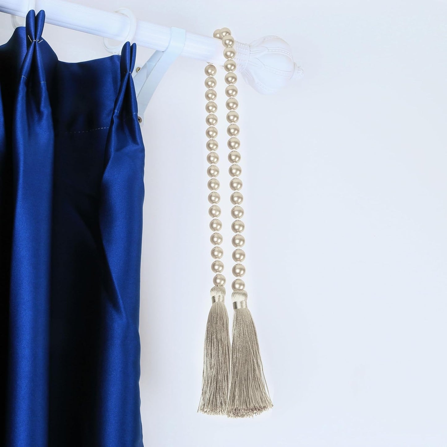34 Inch Pearl Glass Bead Garland with Tassels - Elegant Boho Table Decor, Fringe Wall Hanging for Wedding, Party, Farmhouse Rustic Prayer Bead Home Decoration(1 Pack,Gold)