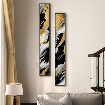 Long Narrow Framed Neutral Abstract Vertical Wall Art Set, 2 Piece Modern Canvas Prints Paintings Artwork for Walls, Beige and Brown Minimalist Pictures for Hallway Entryway Living Room Bedroom Decor