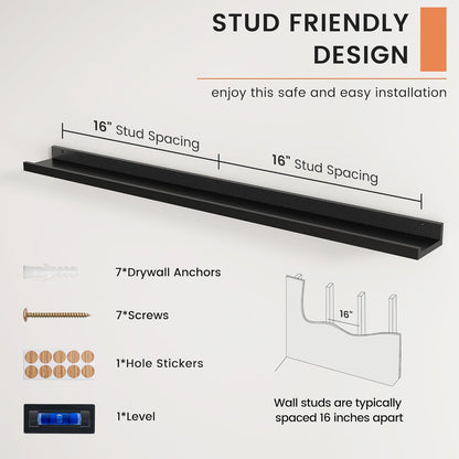 FLYJOE Picture Ledge Shelf, Floating Shelves Set of 2, 48 Inches Long Large Nursery Book Shelves for Toys Storage, Kids Bookshelf Wall Mounted for Living Room Bedroom Decor Books Photo Frames, Walnut